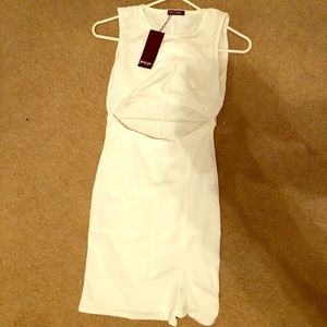 Nasty Gal White Bodycon cut out dress with slit